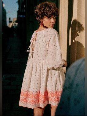 Sezane Grace Embroidered Linen Dress